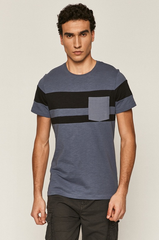 Bawełniany t-shirt męski z kieszonką niebieski niebieski RS21.TSM071