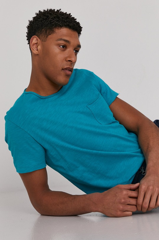 Bawełniany t-shirt męski z kieszonką turkusowy bawełna turkusowy RS21.TSM092