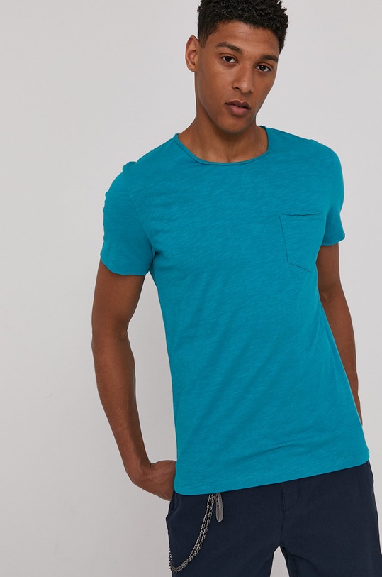 Bawełniany t-shirt męski z kieszonką turkusowy turkusowy RS21.TSM092