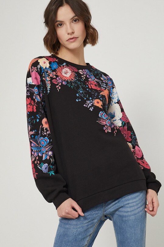 Bluza bawełniana damska z nadrukiem czarna bawełna czarny RS22.BLD302