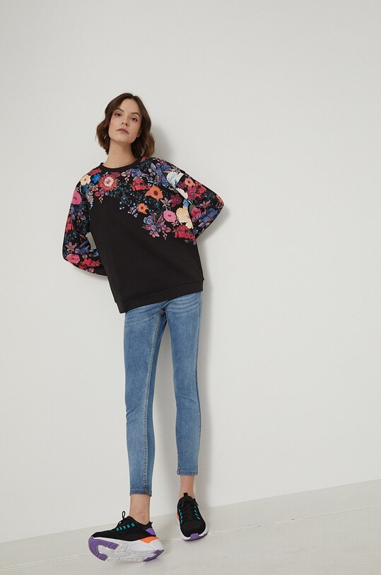 Bluza bawełniana damska z nadrukiem czarna RS22.BLD302 czarny RS22