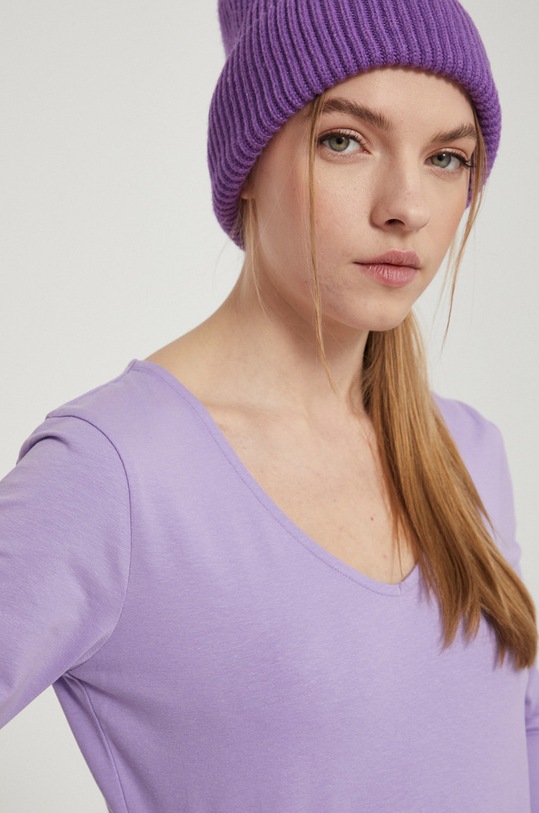 Longsleeve bawełniany damski gładki z domieszką elastanu różowy fioletowy RS22.BUD022