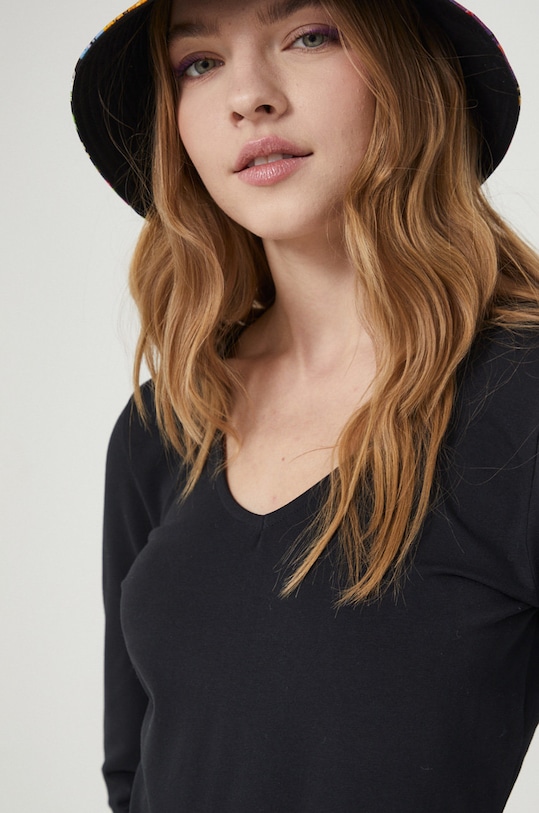 Longsleeve bawełniany damski gładki z domieszką elastanu czarny RS22.BUD022 czarny RS22