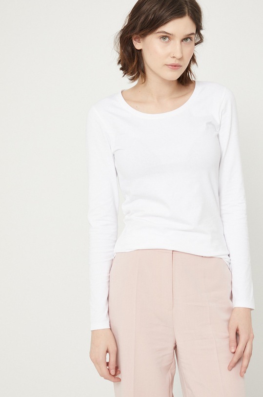 Longsleeve bawełniany damski gładki z domieszką elastanu biały RS22.BUD031 biały RS22