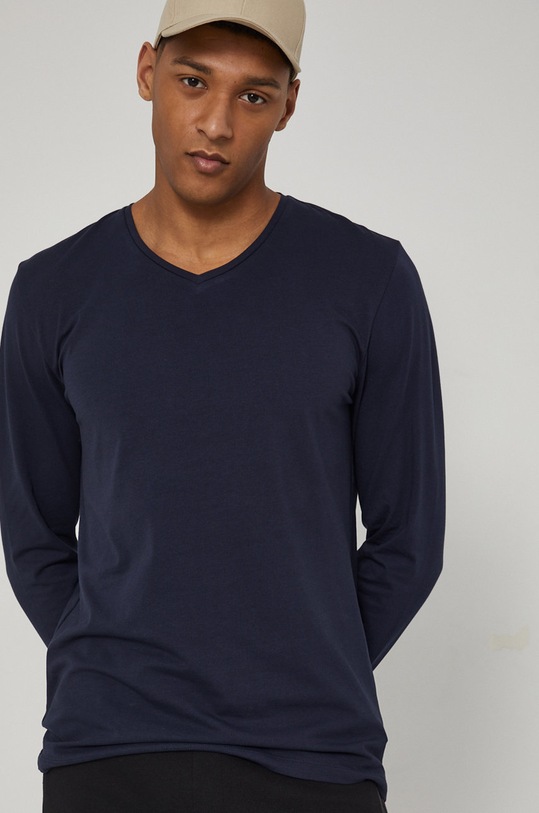 Tričko s dlhým rukávom pánske Basic jednofarebný tmavomodrá RS22.BUM030