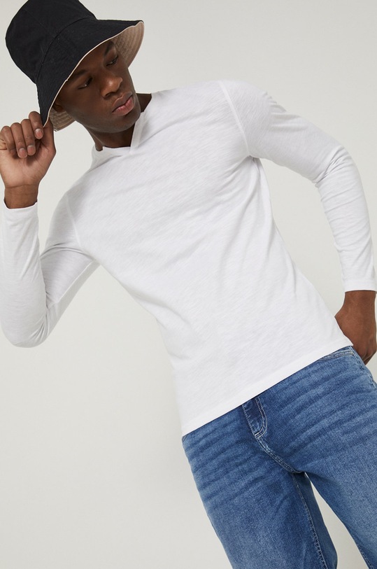 Longsleeve bawełniany gładki biały gładkie biały RS22.BUM061
