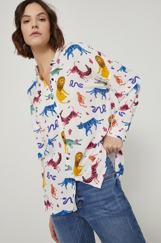 Koszula damska wzorzysta biała casual biały RS22.KDD050