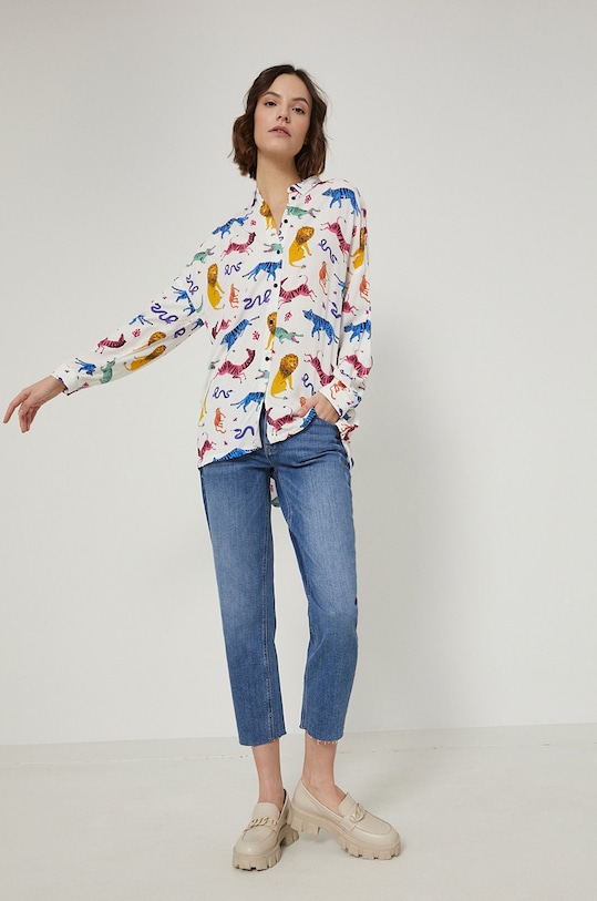 Odzież Koszula damska wzorzysta biała RS22.KDD050 biały