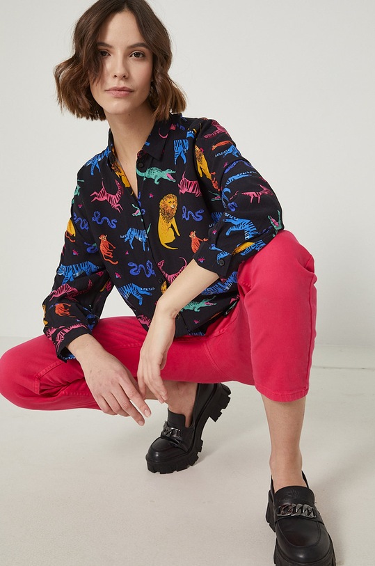 Koszula damska wzorzysta czarna casual czarny RS22.KDD050