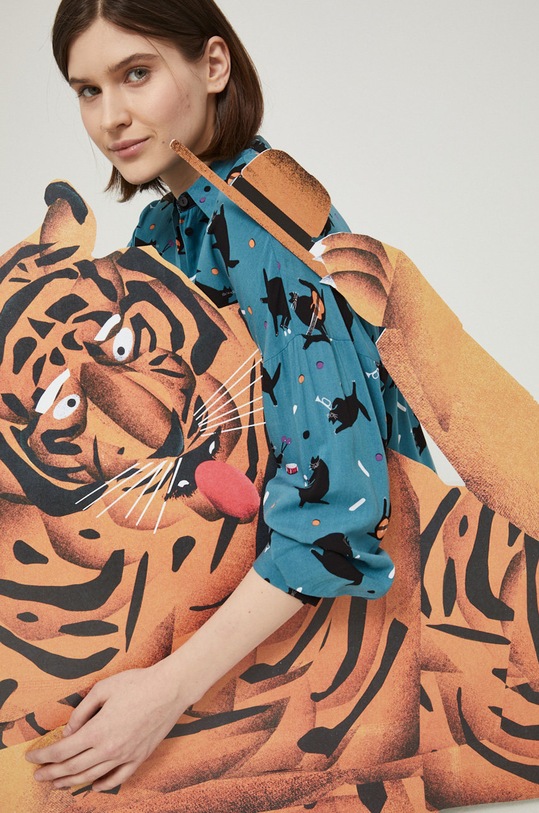 Koszula wzorzysta damska by Jakub Zasada zielona casual turkusowy RS22.KDD350