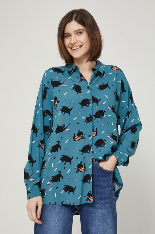 Odzież Koszula wzorzysta damska by Jakub Zasada zielona RS22.KDD350 turkusowy