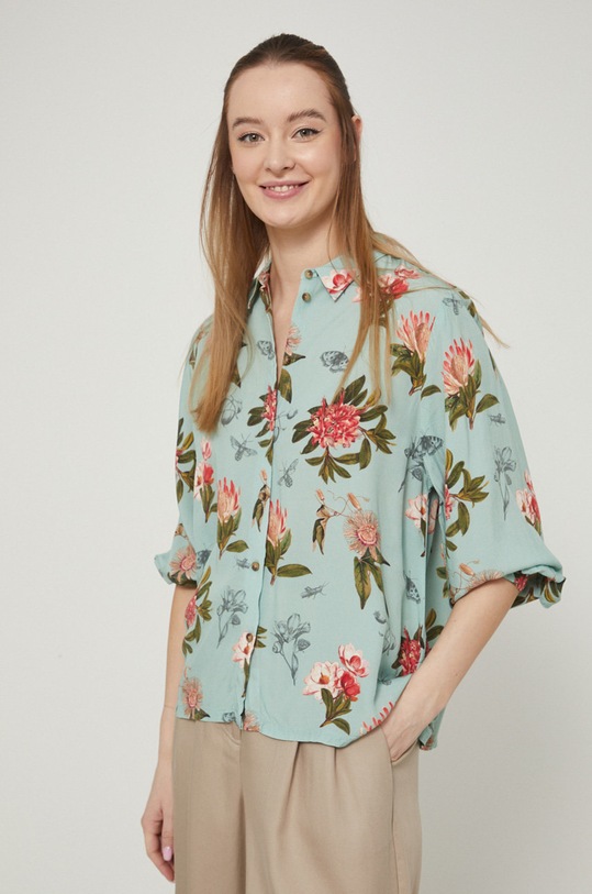 Košeľa dámska BOTANICAL GARDEN casual tyrkysová RS22.KDD704