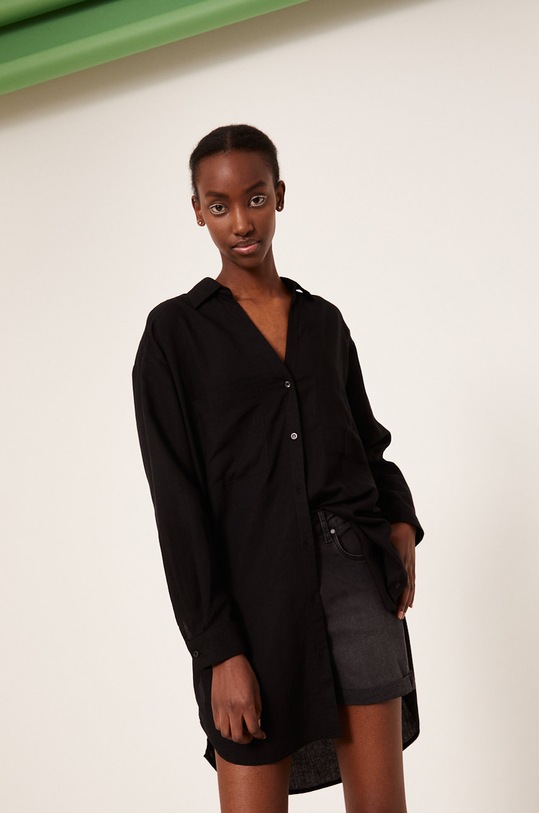 Ľanová košeľa Medicine jednofarebný čierna RS22.KDD904