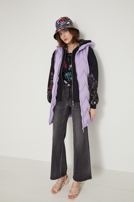 Kamizelka damska ocieplana fioletowa z kapturem fioletowy RS22.KMD202