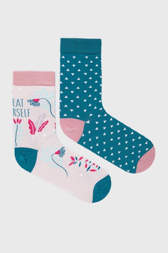 Skarpetki damskie bawełniane wzorzyste z napisem (2-pack) multicolor skarpetki długie multicolor RS22.LGD301