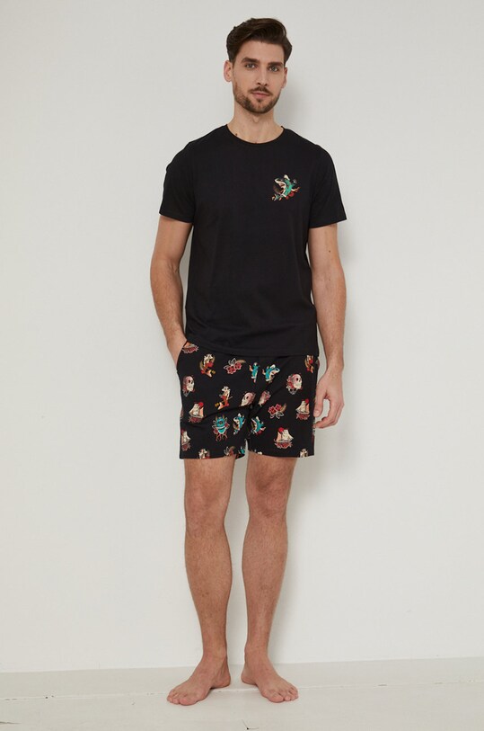 Piżama bawełniana męska wzorzysta czarna wzorzyste czarny RS22.PJM703