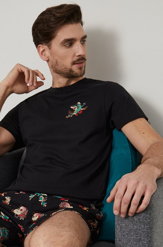 Piżama bawełniana męska wzorzysta czarna RS22.PJM703 czarny RS22