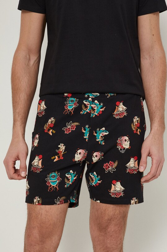 Piżama bawełniana męska wzorzysta czarna czarny RS22.PJM703