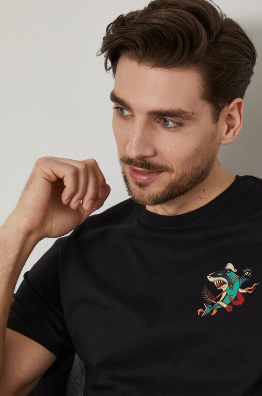 Piżama bawełniana męska wzorzysta czarna RS22.PJM703