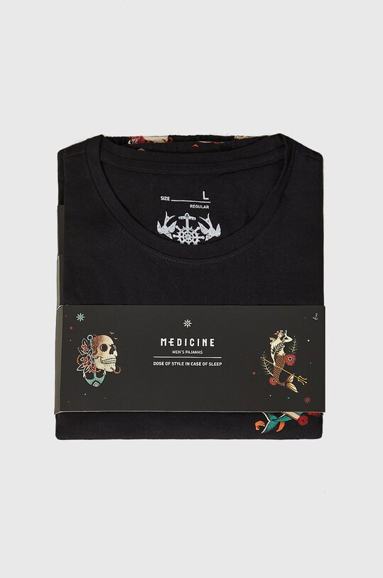 Piżama bawełniana męska wzorzysta czarna RS22.PJM703