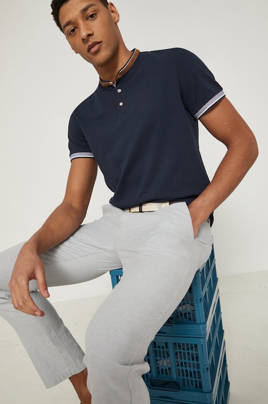 Polo bawełniane męskie gładkie z domieszką elastanu granatowe z elastanem granatowy RS22.POM401