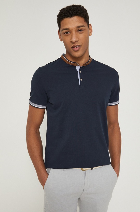 Polo bawełniane męskie gładkie z domieszką elastanu granatowe granatowy RS22.POM401