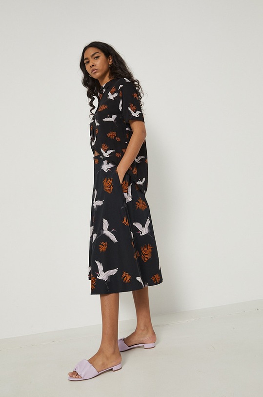 Spódnica bawełniana damska rozkloszowana czarna wzorzyste czarny RS22.SDD040