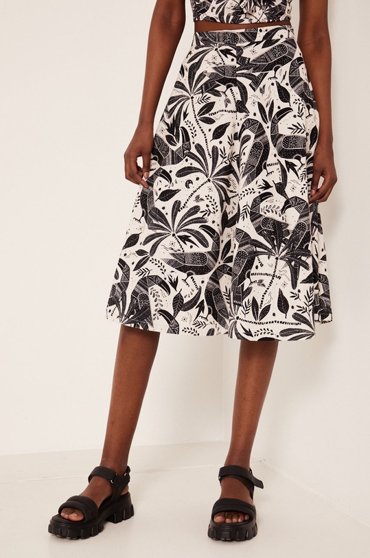 Spódnica z lnem damska rozkloszowana beżowa midi beżowy RS22.SDD908