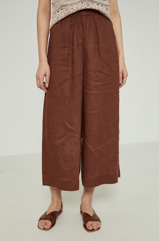 Spodnie lniane damskie high waist brązowe RS22.SPDA00 brązowy RS22