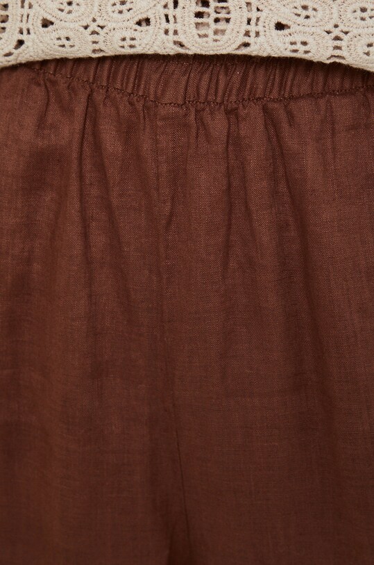 Spodnie lniane damskie high waist brązowe brązowy RS22.SPDA00