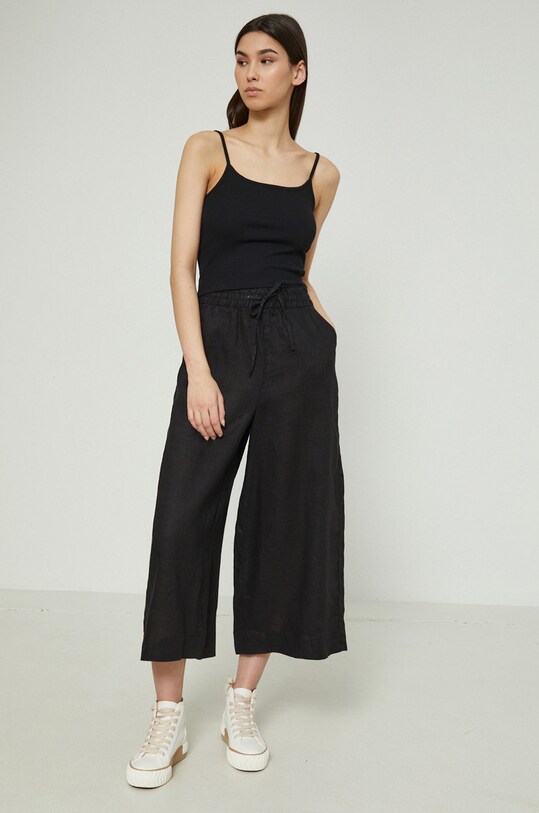 Spodnie lniane damskie high waist czarne tkanina czarny RS22.SPDA00