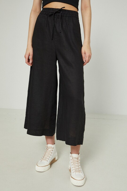 Spodnie lniane damskie high waist czarne RS22.SPDA00 czarny RS22