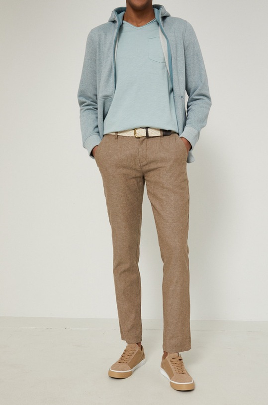 Spodnie lniane męskie w fasonie chinos kawowe tkanina brązowy RS22.SPM094