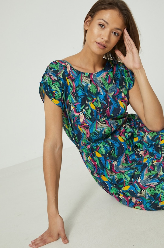 Sukienka damska rozkloszowana wzorzysta rozkloszowany multicolor RS22.SUD090