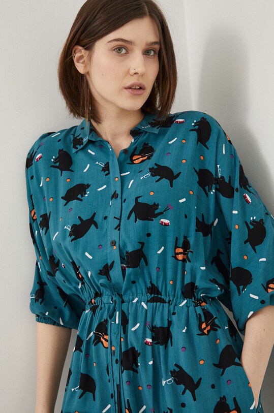 Sukienka rozkloszowana wzorzysta by Jakub Zasada zielona RS22.SUD350 turkusowy