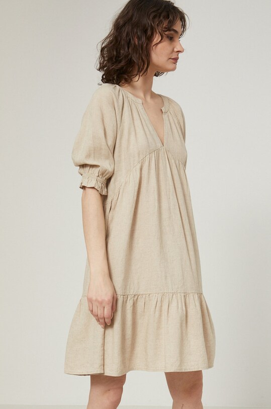 Sukienka lniana damska oversize beżowa RS22.SUD704 beżowy RS22