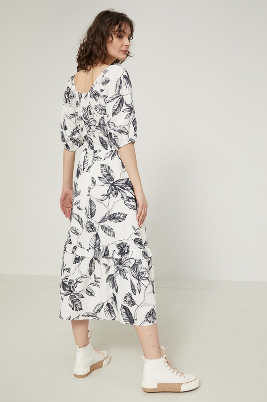 Sukienka z domieszką lnu damska rozkloszowana beżowa RS22.SUD814 beżowy RS22