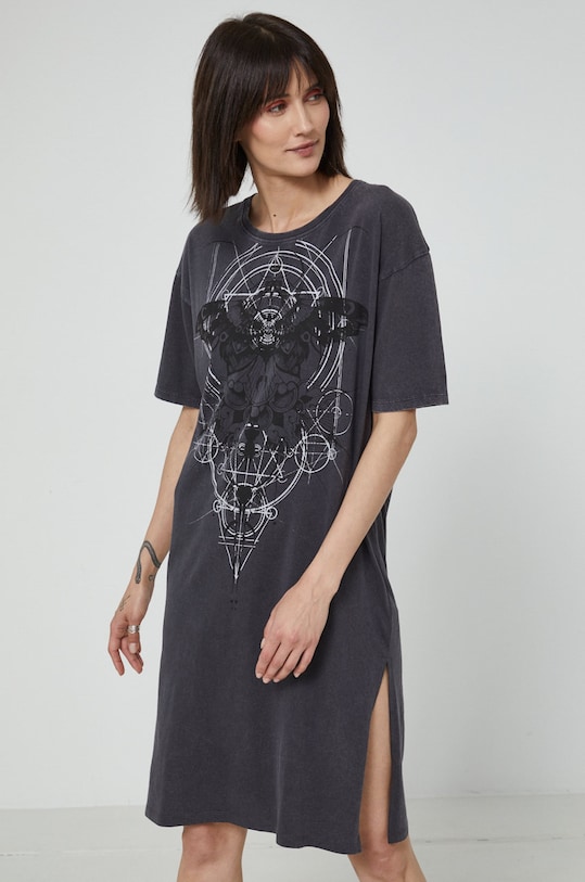 Sukienka bawełniana oversize z nadrukiem szara okrągły szary RS22.SUDC13