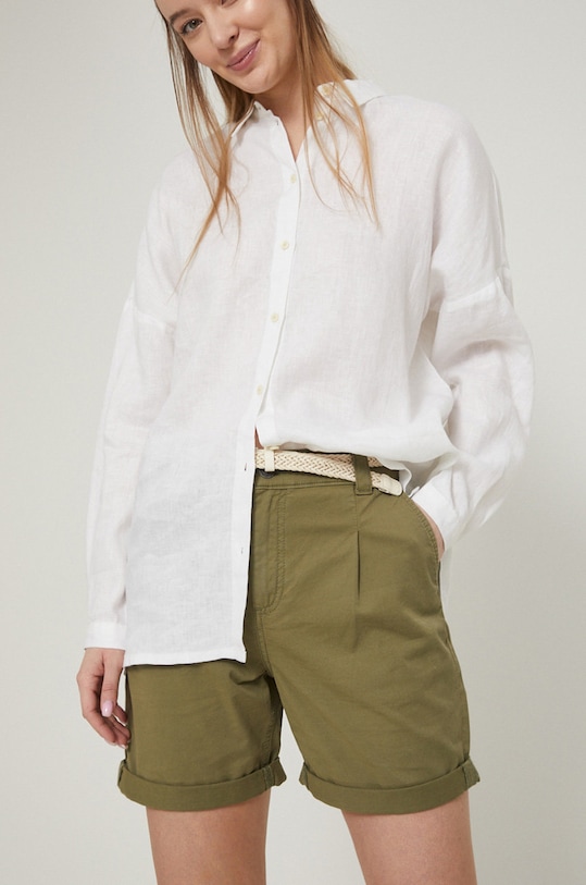 Szorty damskie gładkie high waist zielone tkanina zielony RS22.SZD070