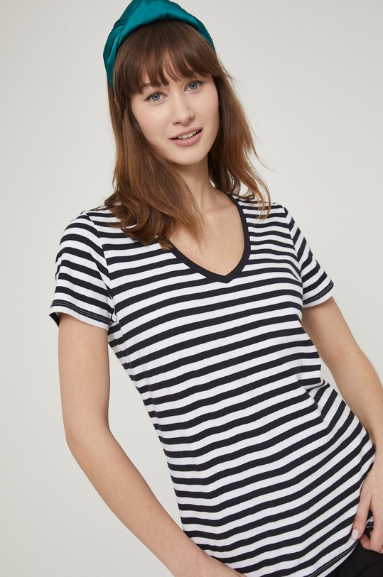 T-shirt bawełniany damski wzorzysty z domieszką elastanu RS22.TSD042 biały RS22