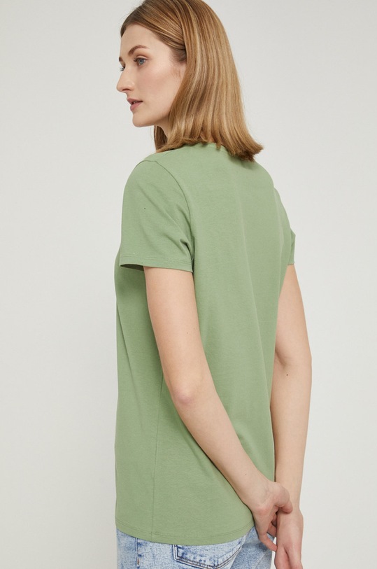 Odzież T-shirt bawełniany damski gładki z domieszką elastanu zielony RS22.TSD042 zielony
