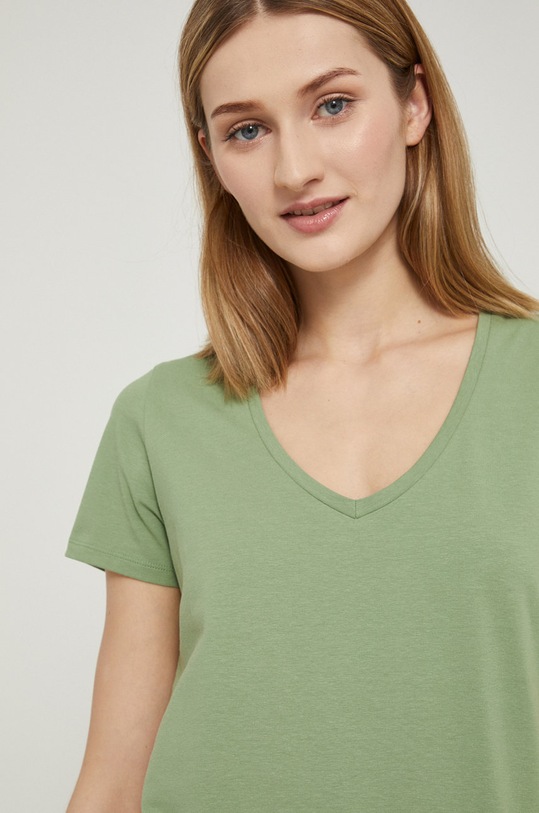 T-shirt bawełniany damski gładki z domieszką elastanu zielony zielony RS22.TSD042