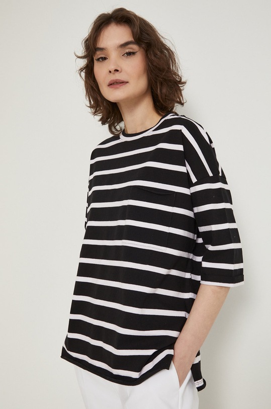 T-shirt bawełniany damski czarny bawełna czarny RS22.TSD073