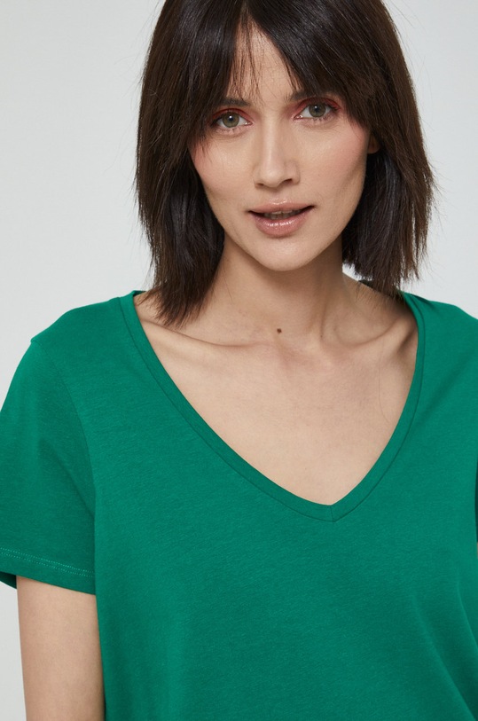 T-shirt bawełniany damski gładki z domieszką elastanu zielony zielony RS22.TSD0C3
