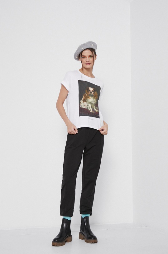 T-shirt bawełniany Eviva L'arte damski z nadrukiem biały RS22.TSD156 biały RS22