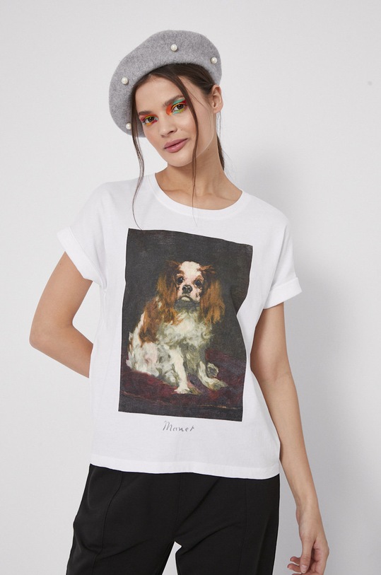 T-shirt bawełniany Eviva L'arte damski z nadrukiem biały biały RS22.TSD156