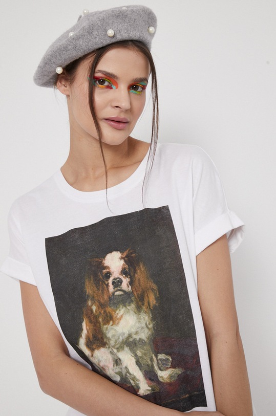 T-shirt bawełniany Eviva L'arte damski z nadrukiem biały RS22.TSD156 biały