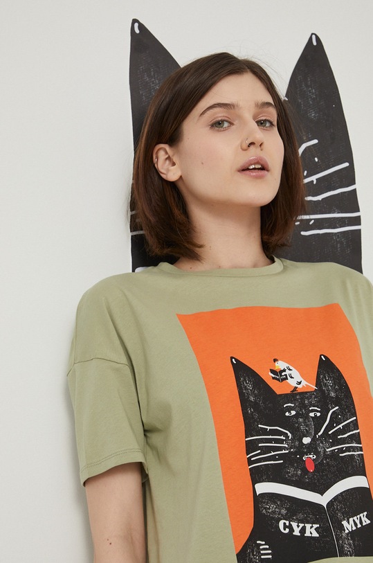 T-shirt bawełniany z nadrukiem damski by Jakub Zasada zielony okrągły zielony RS22.TSD355
