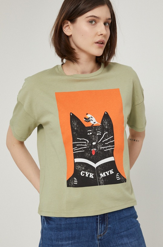 T-shirt bawełniany z nadrukiem damski by Jakub Zasada zielony zielony RS22.TSD355
