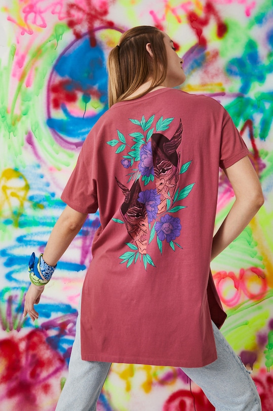 T-shirt bawełniany Tattoo Art by Agata Morzyk różowy okrągły różowy RS22.TSD751